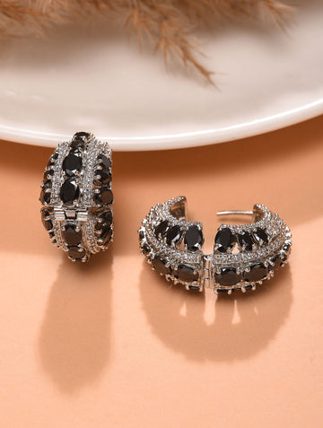 Black Silver Tone Handcrafted Hoop Earrings