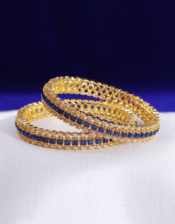 Blue Gold-Plated Handcrafted Stone-Studded Bangle