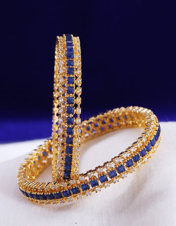 Blue Gold-Plated Handcrafted Stone-Studded Bangle