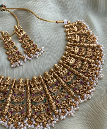 Heavy Bridal Lakshmi Layered Necklace With Earrings
