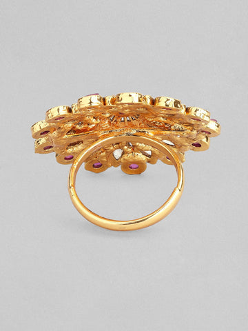 Gold Plated Ruby & AD Studded Ring.